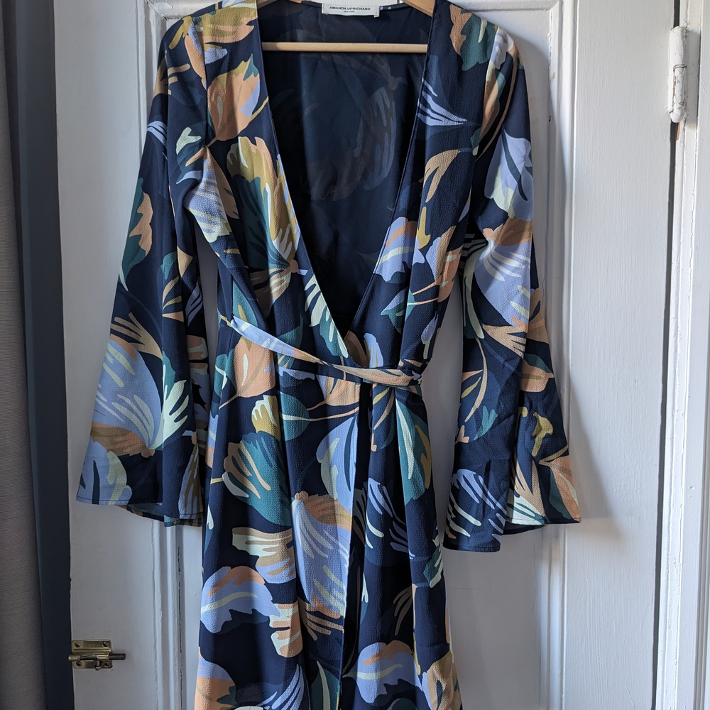 Elegant Floral Wrap Dress with Bell Sleeves